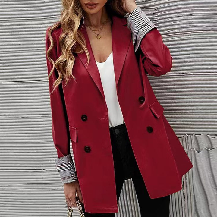 Women elegant blazer with double-breasted buttons and striped sleeves Lune London