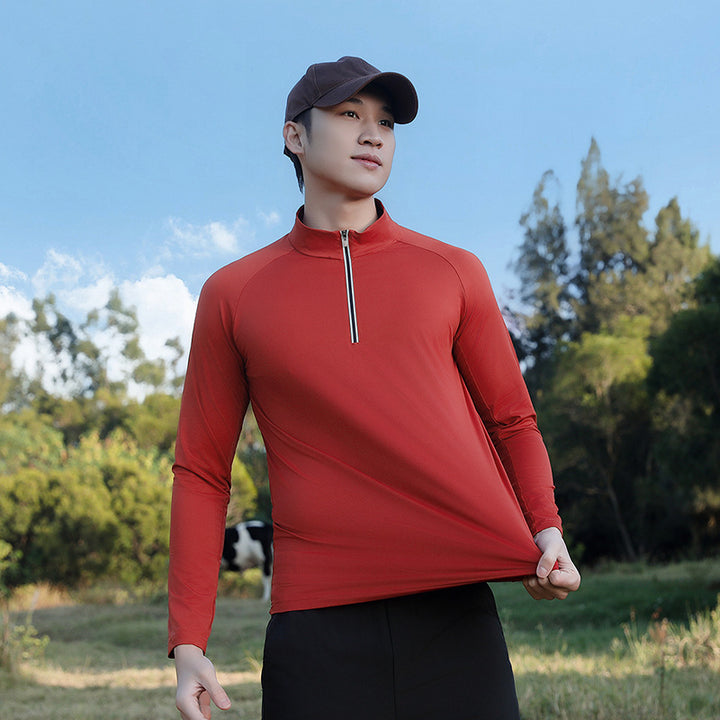 Men's breathable long-sleeve sports shirt with UV protection and zipper collar Amarae