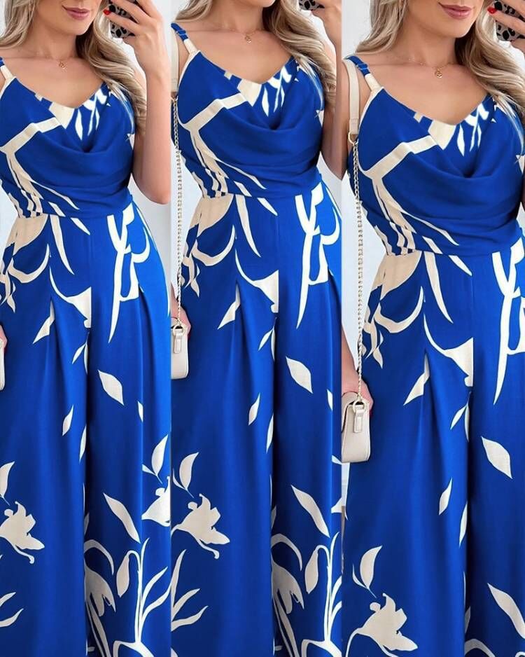 Ladies Elegant Jumpsuit with elegant wrap design and chic floral pattern