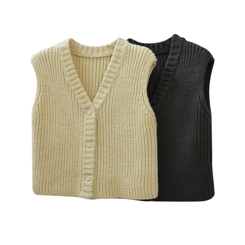 Women's Ribbed Knit Vest with V-Neck and Button Closure Amarae