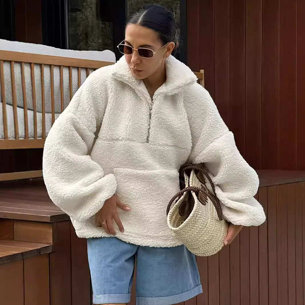 Fleece pullover for women with high collar Lune London