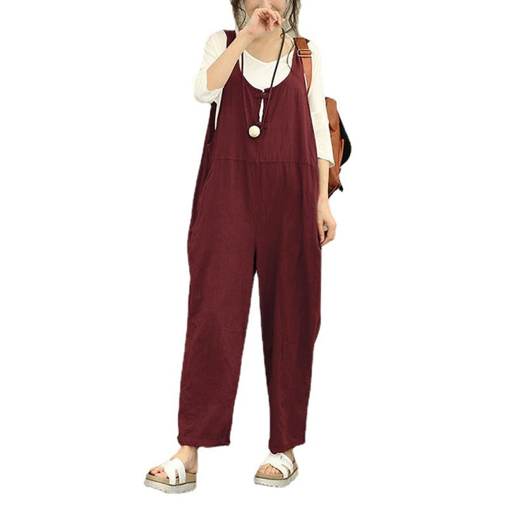 Women Casual Harem Jumpsuit made of Linen with Adjustable Straps and Side Pockets Amarae