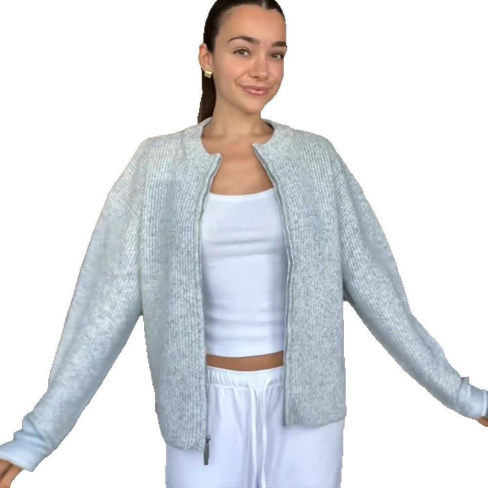 Women's Chunky Knit Zipper Cardigan with Oversized Cut Amarae