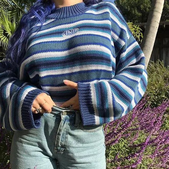 Casual knitted pullover for women with trendy striped pattern Lune London