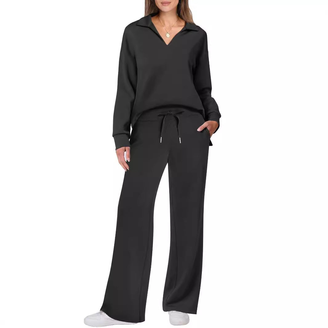 Women's Relaxing Leisure Suit with Large Collar and Comfortable Wide-Cut Pants Chic Und Stil