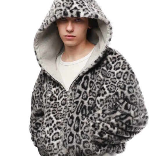 Veste à capuche en peluche pour femmes avec doublure léopard réversible Chic & Stil