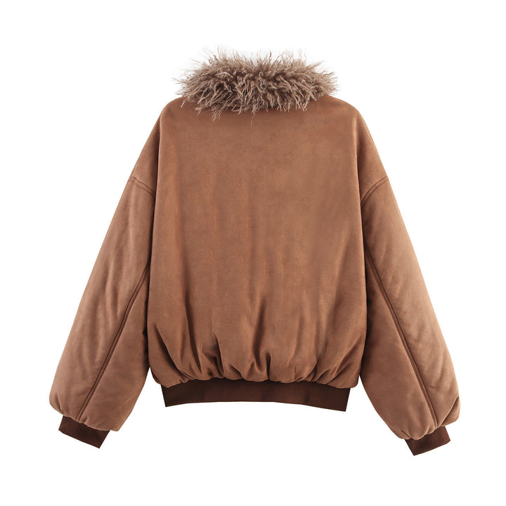 Trendy women's jacket with a luxurious faux fur collar and comfortable shoulder pads Lune London
