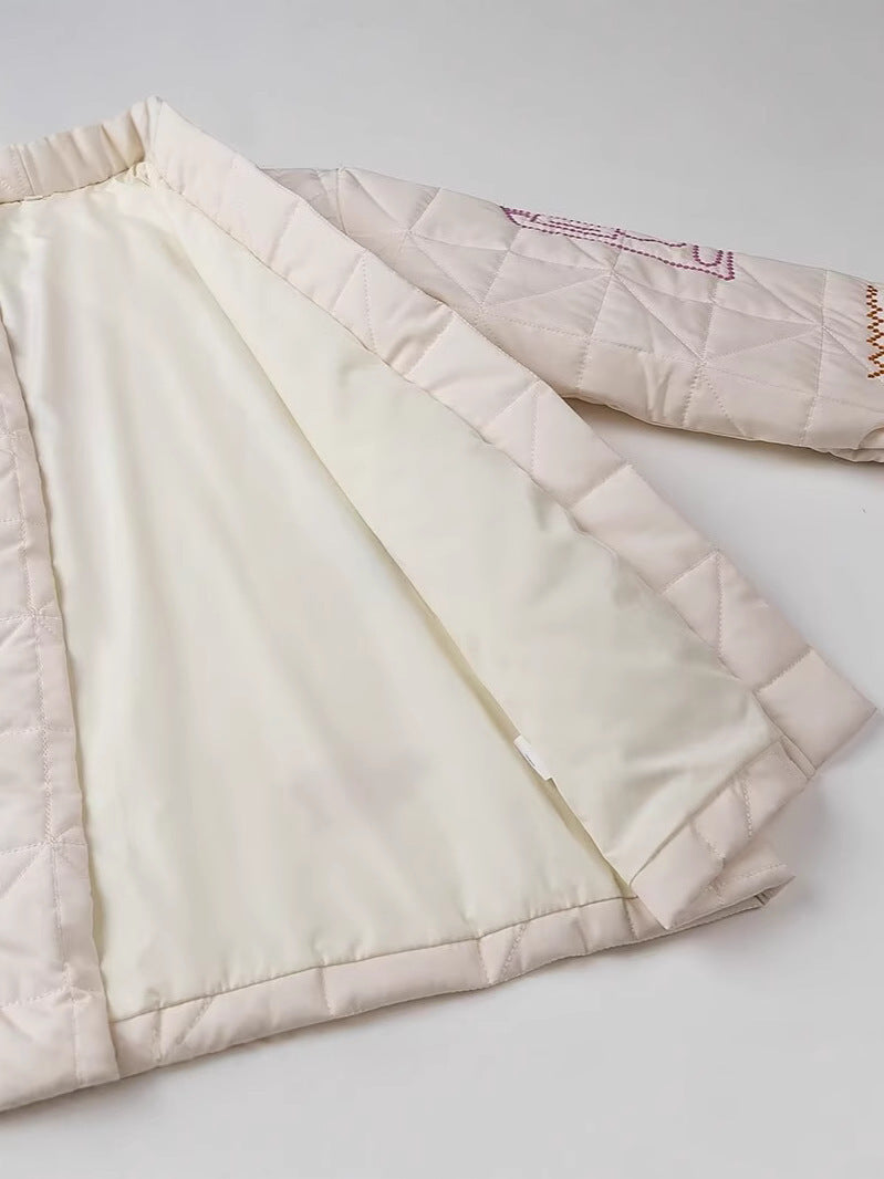 Ladies down jacket with creative embroidery design Lune London