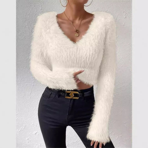 Ladies soft and stylish sweater with a plunging V-neckline and long sleeves Amarae