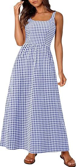 Ladies MAXI DRESS with checkered pattern and thin straps Lune London