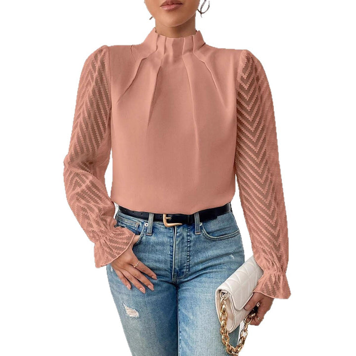 Women elegant blouse with structured sleeves and a high collar Lune London