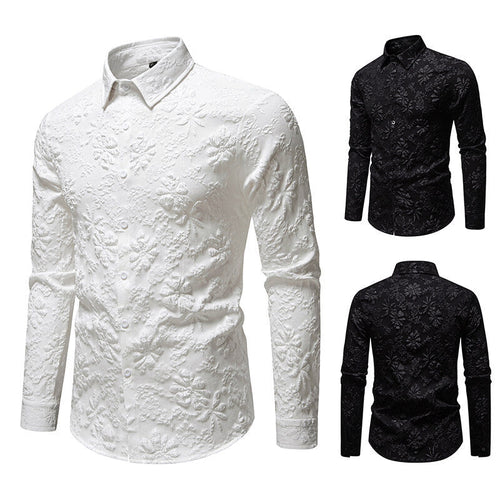 Men's Long Sleeve Shirt with Floral Relief Pattern Amarae