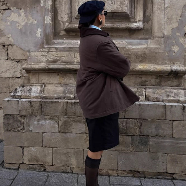 Women's Boxy Utility Short Coat with Contrast Collar and Patch Pockets Amarae