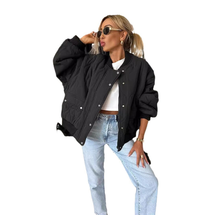 Ladies oversized casual quilted jacket with ribbed knit details Amarae