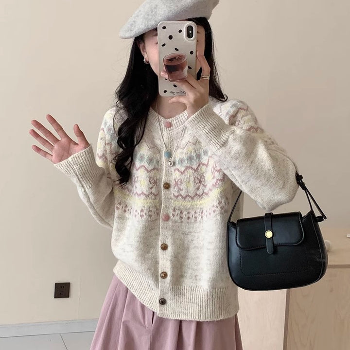 Knit jacket for women with festive pattern and stylish buttons Lune London
