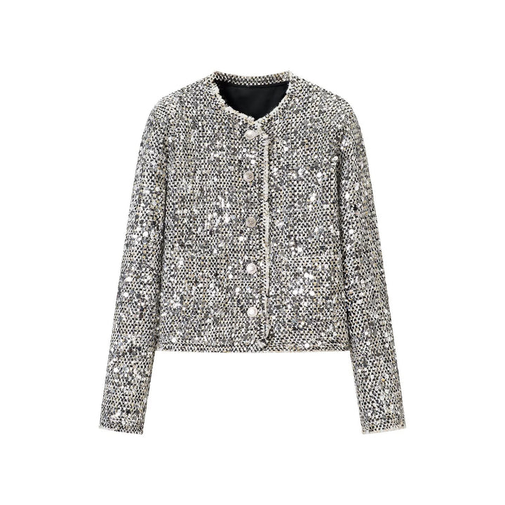 Women's short jacket in bouclé style with sequin trim and mother-of-pearl buttons Amarae