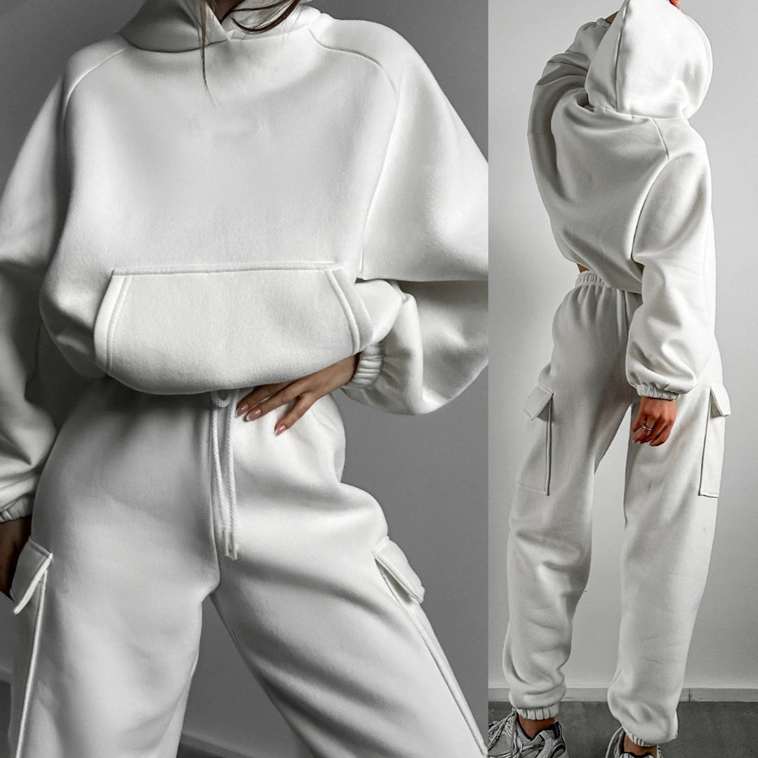 Women Sporty Hoodie Set and Chic Cargo Pants Style