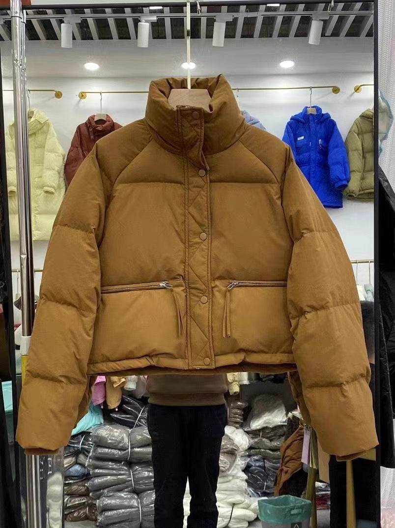 Ladies winter down jacket with high collar and practical pockets Lune London