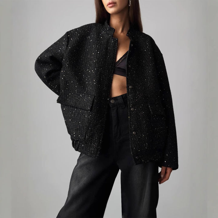 Ladies Glamour Hoodie with a sparkling structured design and practical pockets Lune London