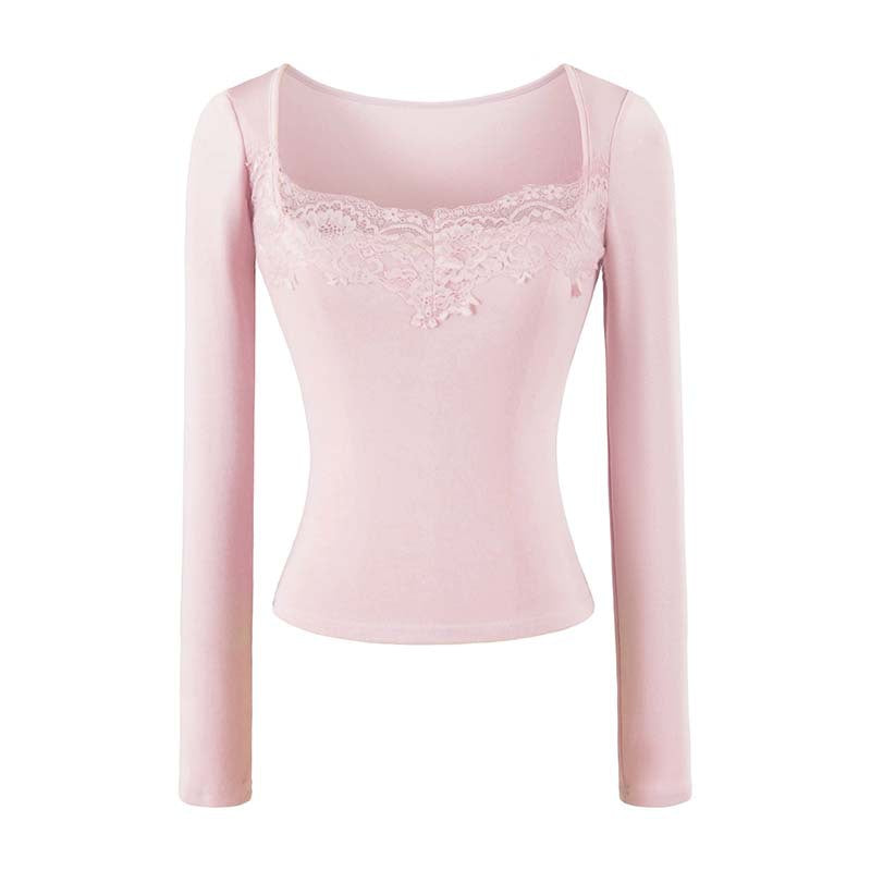 Women's Fitted Long Sleeve Shirt with Lace Bustier Look Amarae