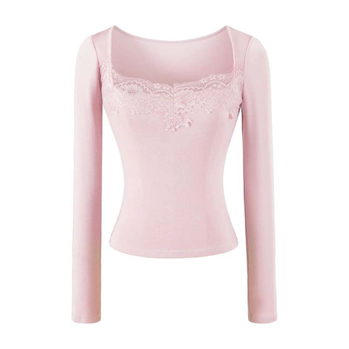 Women's Fitted Long Sleeve Shirt with Lace Bustier Look Amarae