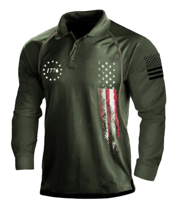 Men's long sleeve polo shirt with a patriotic design and a functional fit Amarae