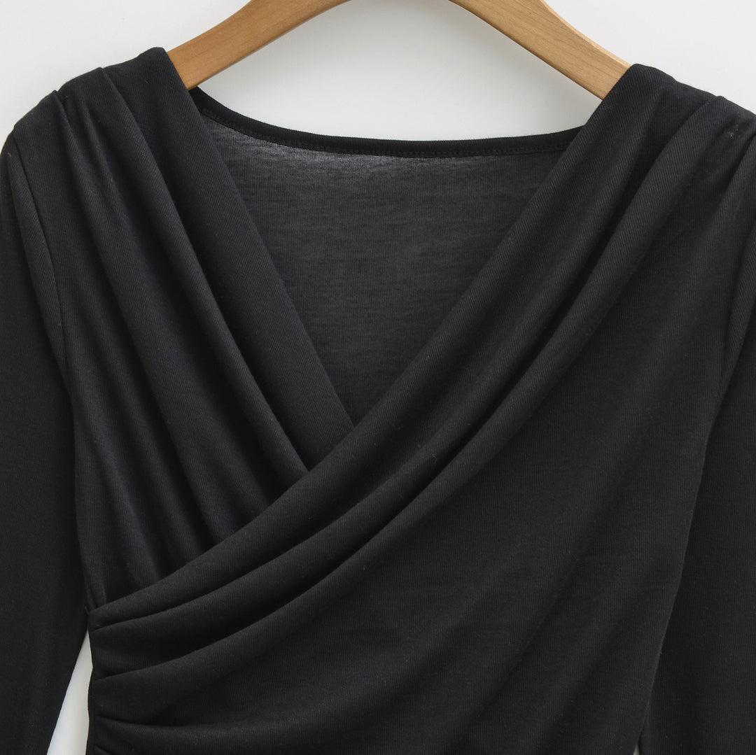 Women's Draped Long Sleeve with V-Neck and Side Gathering Amarae