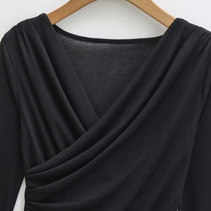 Women's Draped Long Sleeve with V-Neck and Side Gathering Amarae