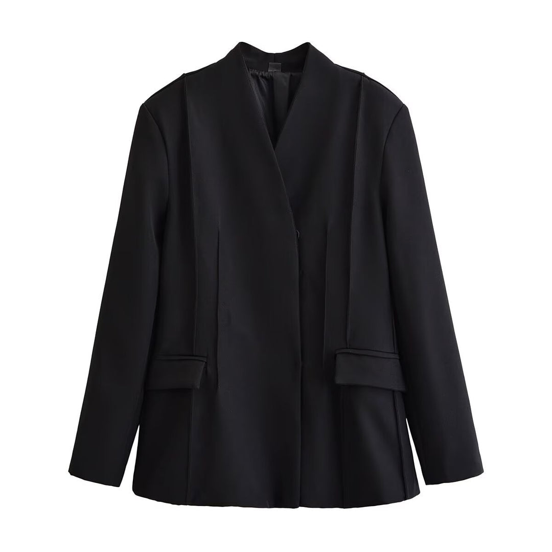 Women's Tailored Blazer with Shawl Collar, Concealed Button Placket and Flap Pockets Amarae