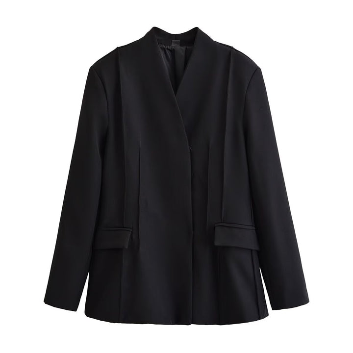 Women's Tailored Blazer with Shawl Collar, Concealed Button Placket and Flap Pockets Amarae