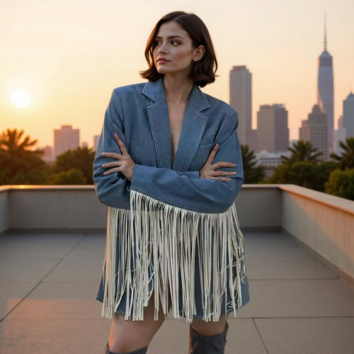 Veste blazer élégante pour femmes avec détails à franges Chic & Stil