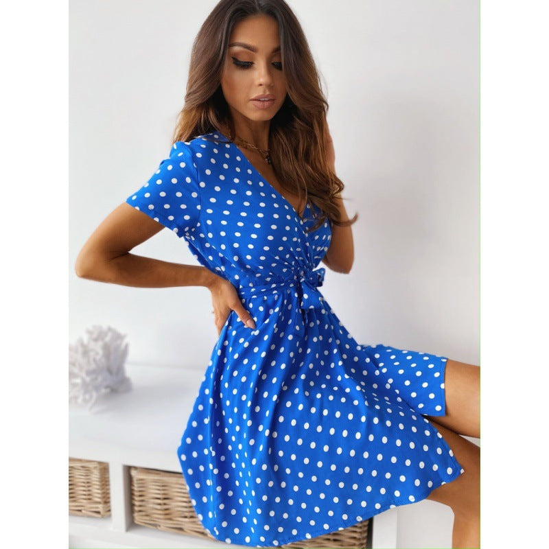 Polka dot wrap dress for women with adjustable tie belt Lune London
