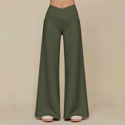 Elegant high-waisted casual trousers for women, with wide legs and practical pockets Amarae