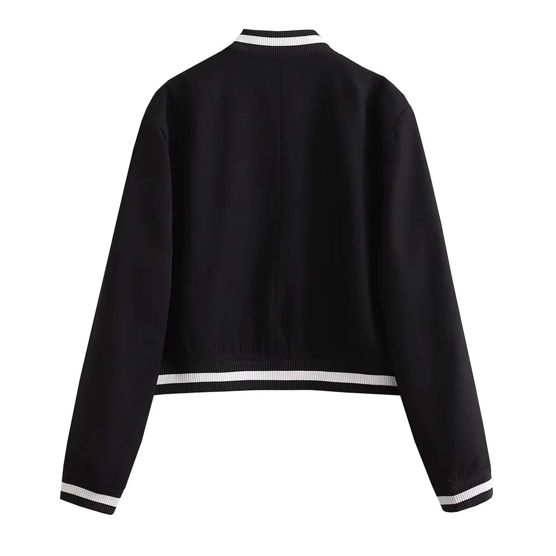 Veste bomber à la mode pour femmes avec des poignets en tricot contrastants et des poches pratiques