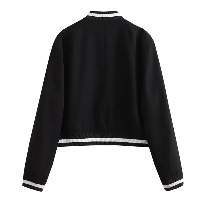 Veste bomber à la mode pour femmes avec des poignets en tricot contrastants et des poches pratiques