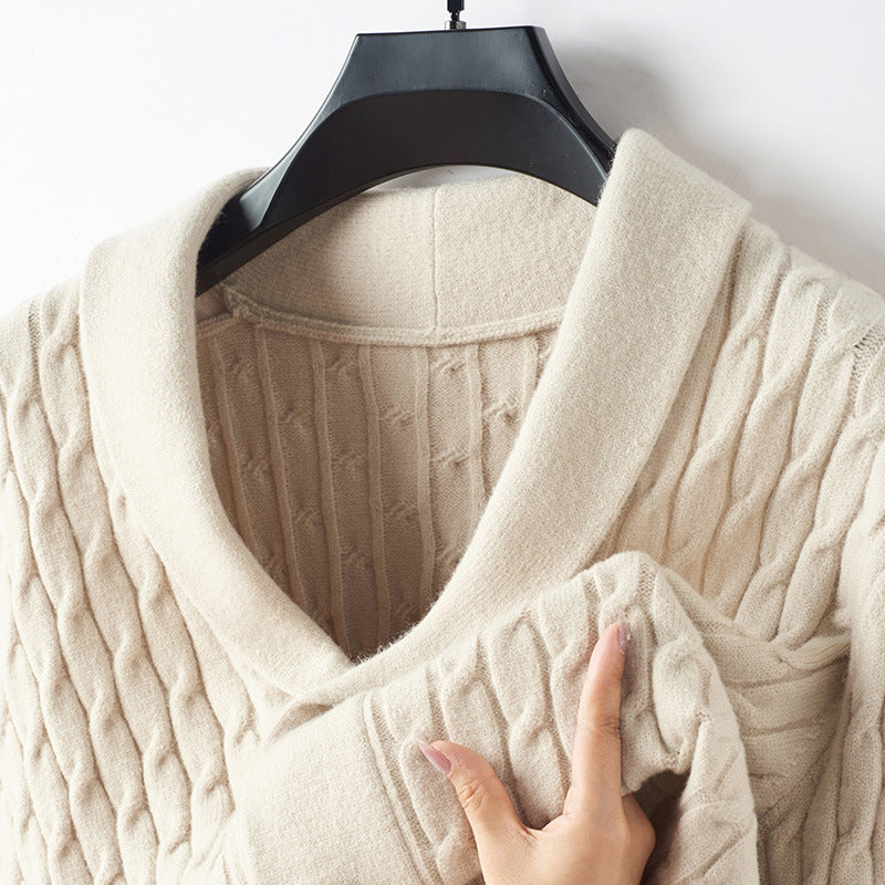 Men's knitted jacket with modern cable pattern and elegant collar Lune London