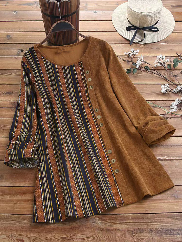 Women asymmetrical top with button placket and trendy striped pattern Lune London