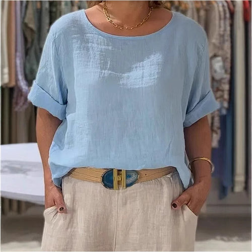 Blouse en lin léger pour femme avec coupe décontractée et manches retroussées Chic & Stil