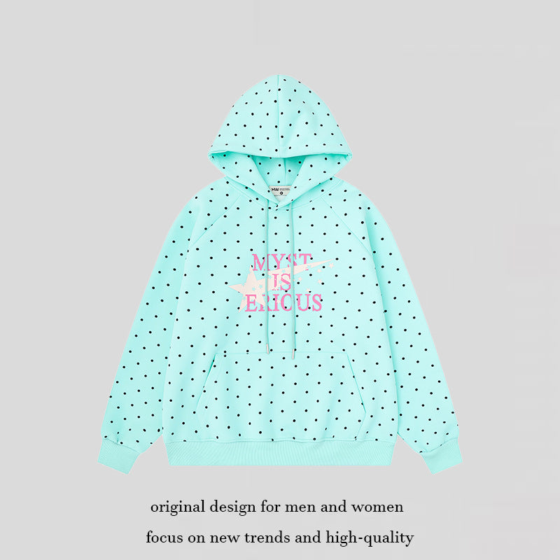 Women's oversized hoodie with allover polka dots, kangaroo pocket and star graphic Amarae