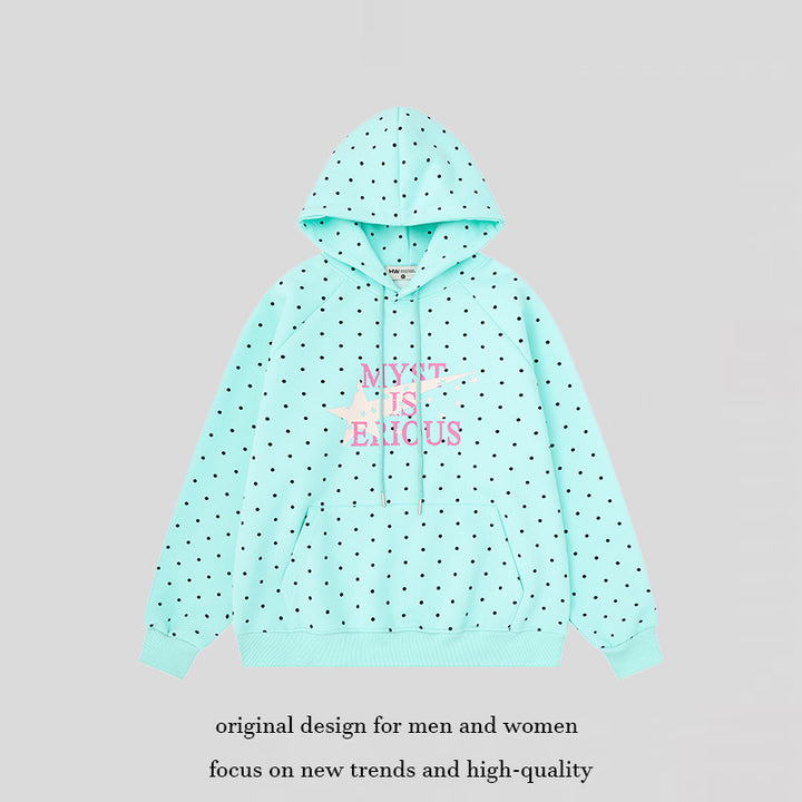 Women's oversized hoodie with allover polka dots, kangaroo pocket and star graphic Amarae