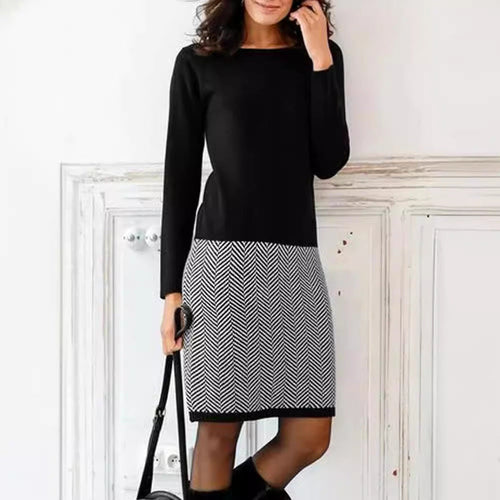 Ladies Knit Dress with Elegant Chevron Pattern Amarae