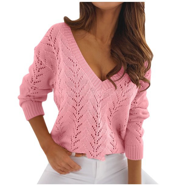 Knit V-neck sweater for women with romantic cable pattern Lune London
