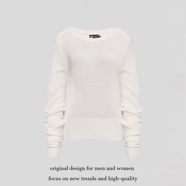 Women's lightweight fine knit pullover with dropped shoulders and long ruffled sleeves Amarae