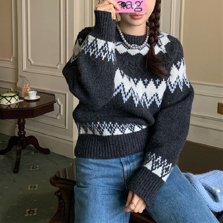 Pull en maille à motifs pour femmes avec col rond et coupe confortable Chic & Stil
