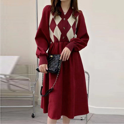 Robe tricotée pour femmes avec motif en diamant et détails de boutons Chic & Stil