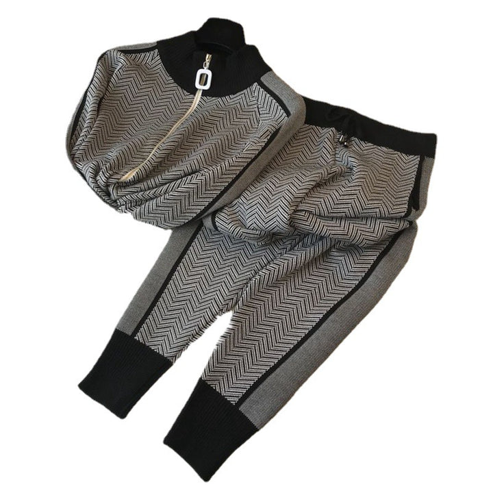 Lune London geometric pattern knit lounge set for women with elegant zipper