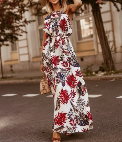Maxi dress for women with floral pattern and adjustable belt Lune London