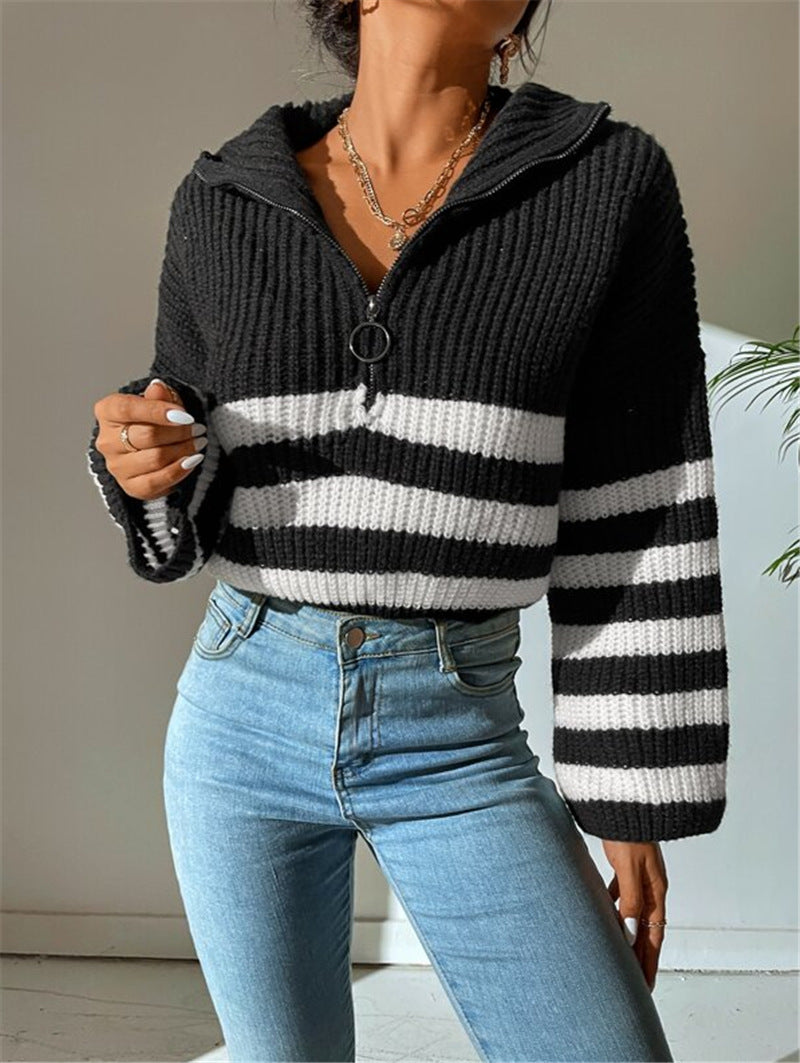 Women's hoodie with textured knit pattern and trendy stripes Lune London