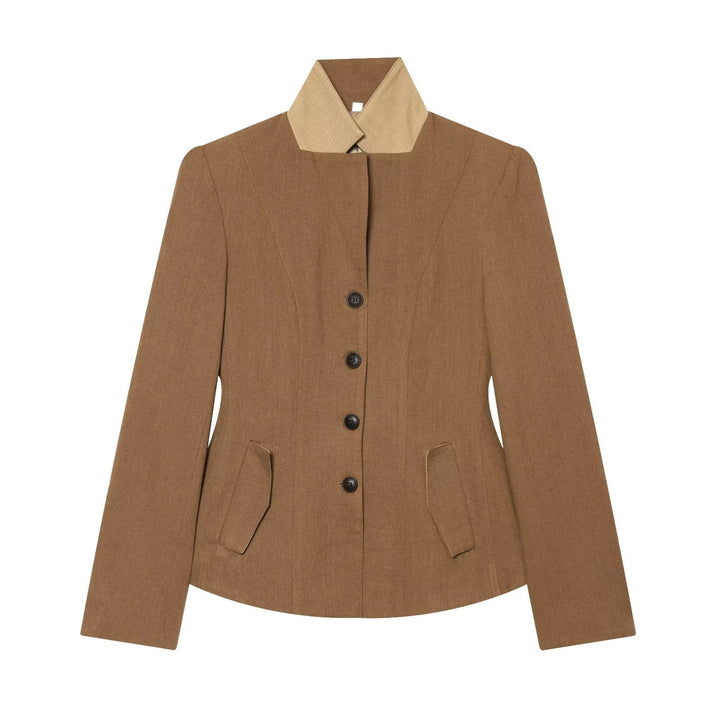 Women's Tailored Short Blazer Jacket with Contrast Collar and Flap Pockets Amarae