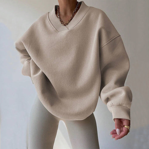 Women Oversized Sweatshirt with V-Neck and Wide Hem Amarae